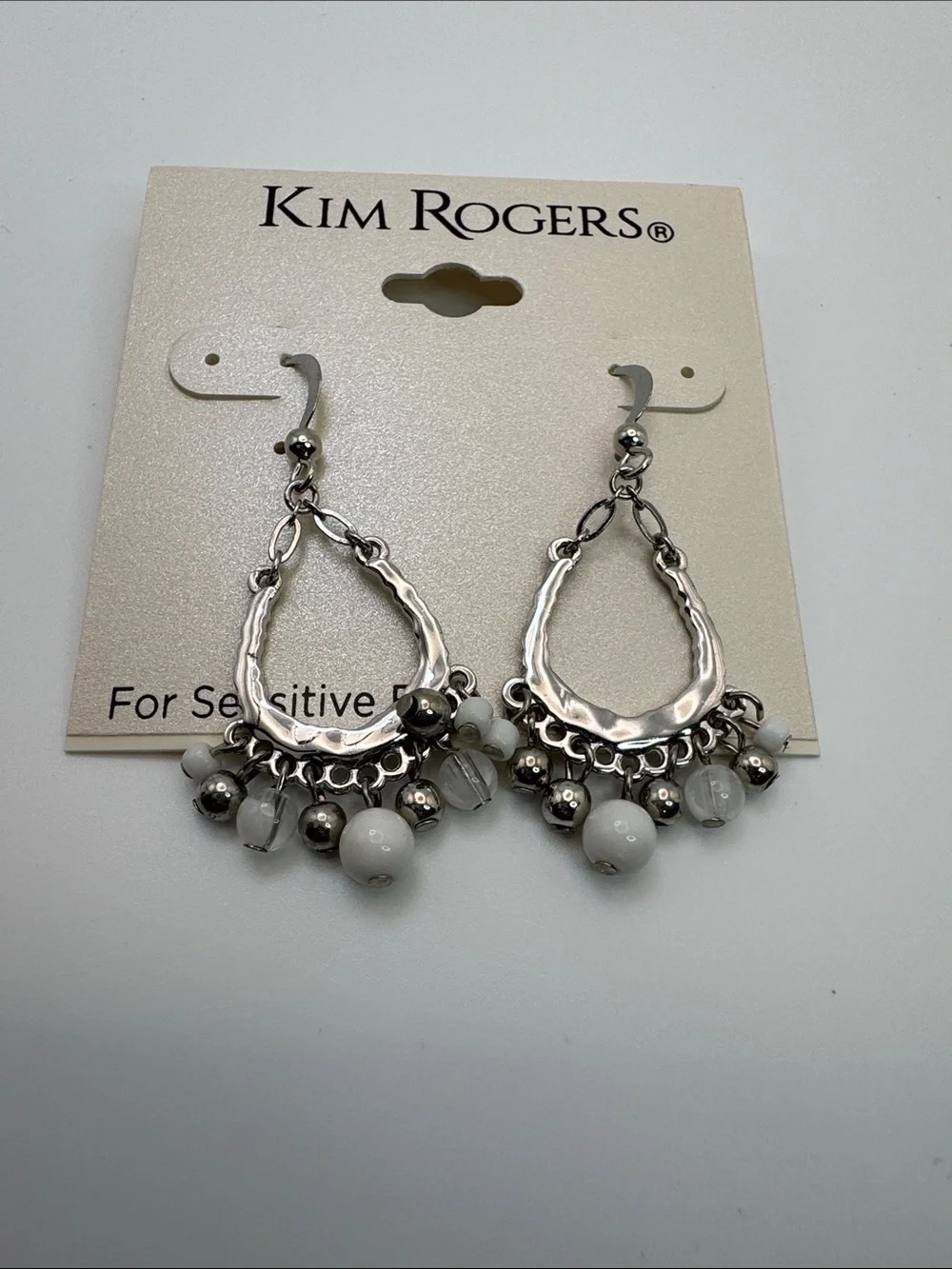 Kim Rogers Silver-Tone Hoop Earrings with White Bead Charms